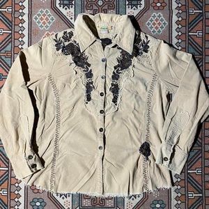 Patch 22 corduroy floral embroidered button up collared jacket